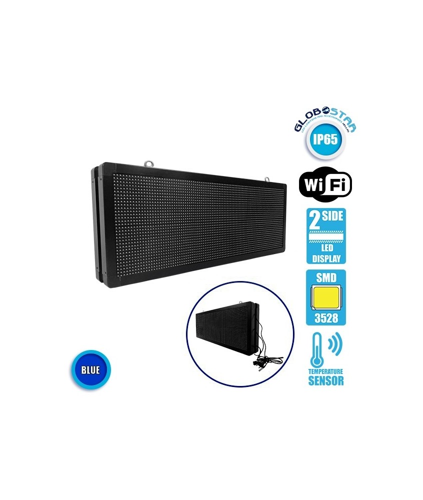 GLOBOSTAR® DISPLAY 90323 Κυλιόμενη Ψηφιακή Επιγραφή P10 Διπλής Όψης LED AC 220-240V Αδιάβροχο IP65 Μπλε - WiFi Control μέσω FK APP - Αισθητήρας Θερμοκρασίας & Υγρασίας - Μ104 x Π12 x Υ40cm - 2 Χρόνια Εγγύηση